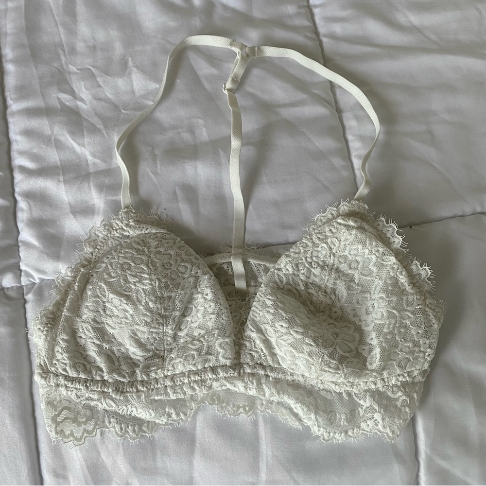 Hollister White Halter Lace Bralette
